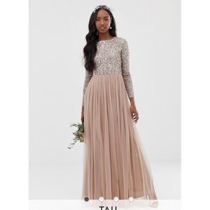 Bridesmaid long sleeve maxi tulle dress